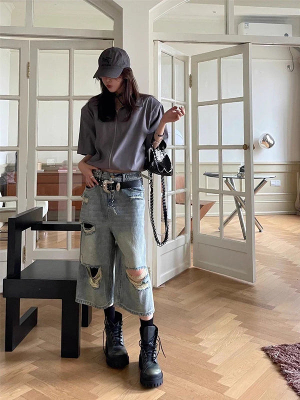 Blown Out Retro Denim Shorts alternatif görünüm