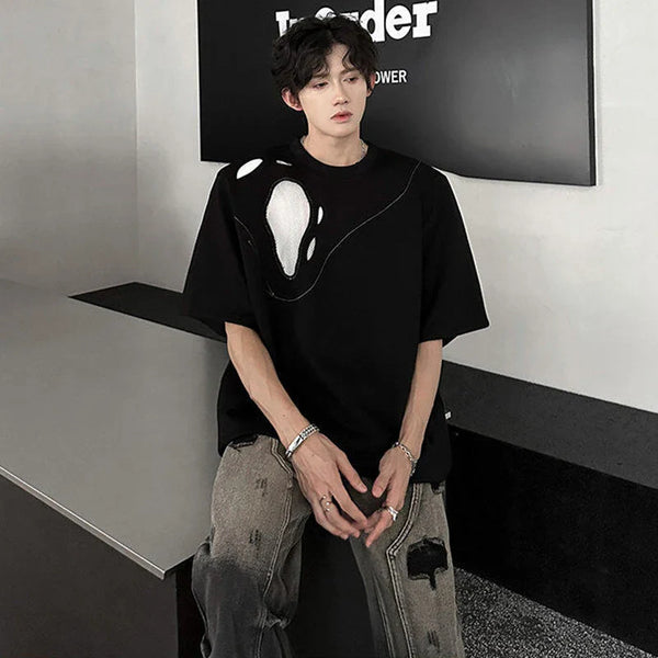 Spliced Hollow Out Short Sleeve T-Shirt alternatif görünüm
