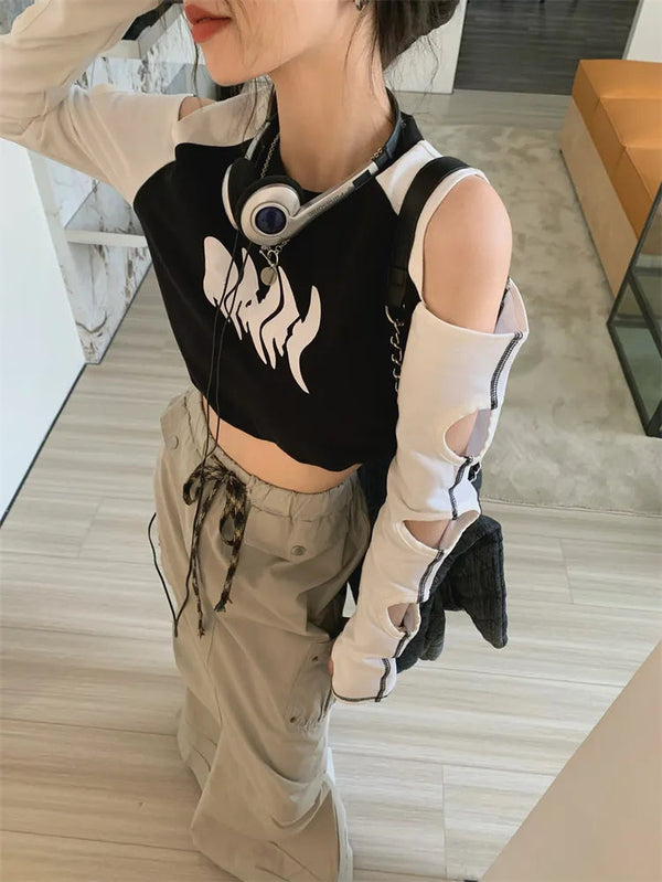 Digital-Age Off Shoulder T-Shirt alternatif görünüm