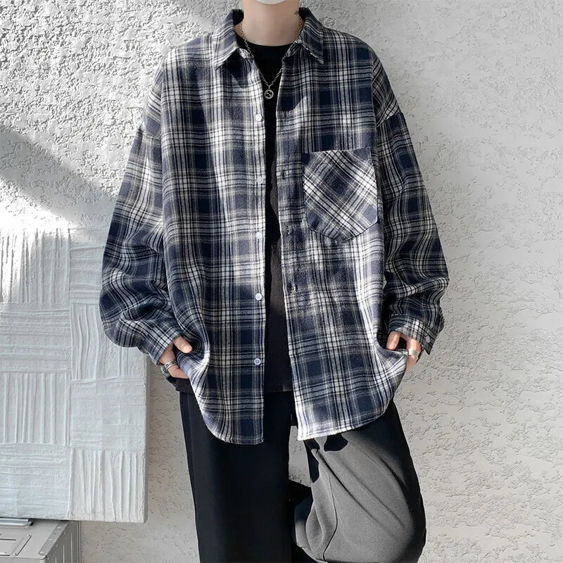 Mens Retro Plaid Easy Casual Top
