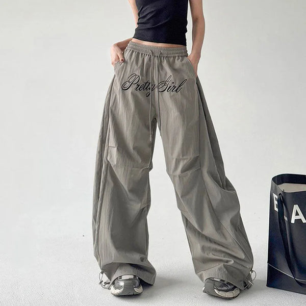 Gray Ripstop Letter Embroidery Street Pants
