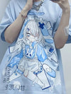 Cute Rising-Sun Cartoon Print Relaxed-Cut T-Shirt