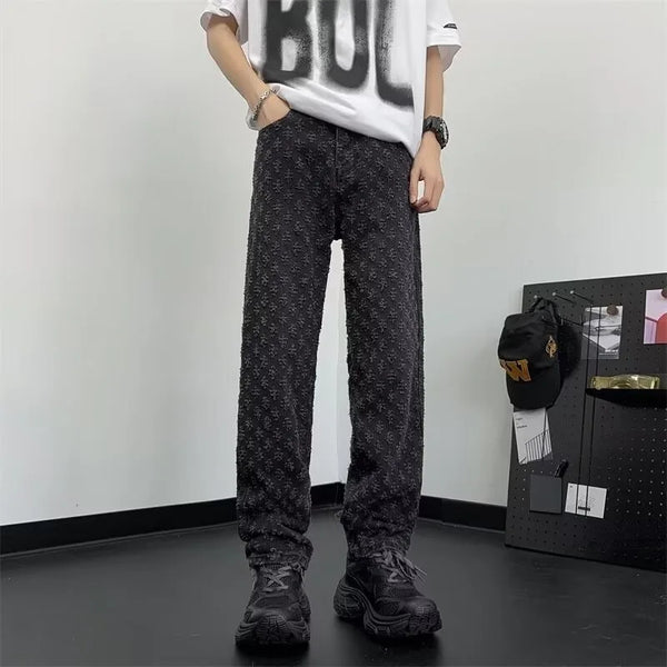 Faded Wide Woven Pattern Denim alternatif görünüm