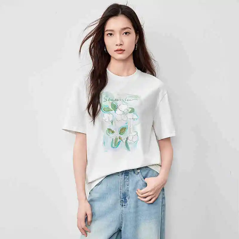 Comfortable Breezy-Cut Bright-Days Round T-Shirt