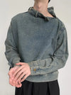 2000s Washed Buckle Collar Moto Denim Jacket
