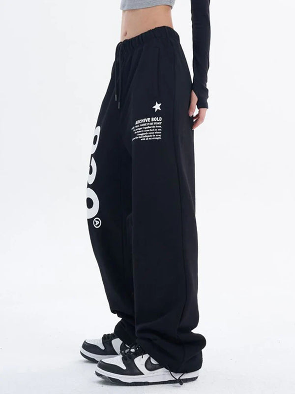 Vintage Wide Leg Harf Baskılı Jogger alternatif görünüm