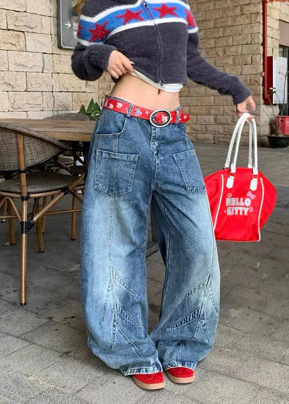 Western Style Relaxed Bell Leg Utility Denim alternatif görünüm