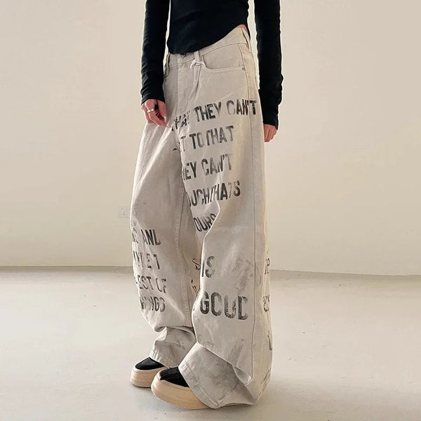 Sleek Classic Western Letters Print Relaxed Denim