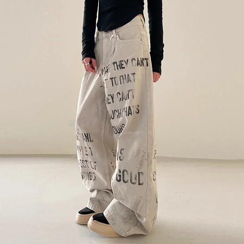 Sleek Classic Western Letters Print Relaxed Denim