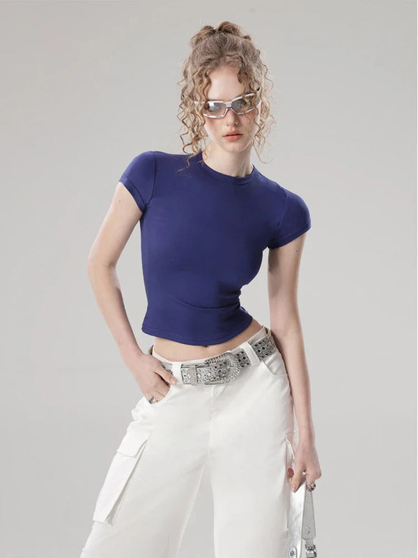 Women's Block-Color Color Crop Top alternatif görünüm
