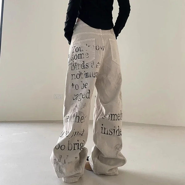 Sleek Classic Western Letters Print Relaxed Denim alternatif görünüm