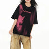 Classic-Wash Kitten Illustrated Short Sleeved T-Shirt