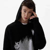 Vibrant Tokyo Cat Print Knit Sweatshirt