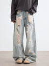 Vintage Yırtık Detaylı Baggy Jean Pantolon, yakın çekim — Navra Wear