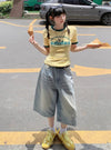 Vintage Wide Leg Jean Şort, yakın çekim — Navra Wear