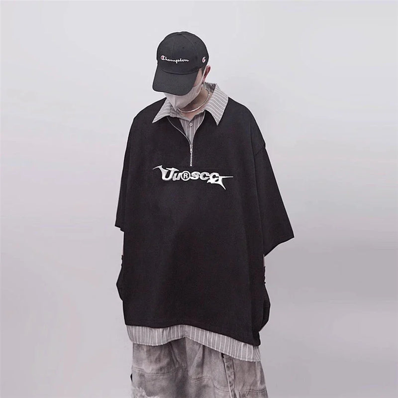 Counter-Culture Washed-Out Oversized Collar-Knit T-Shirt