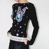 Sweet Cartoon Imprinted Slash Long Sleeve T-Shirt