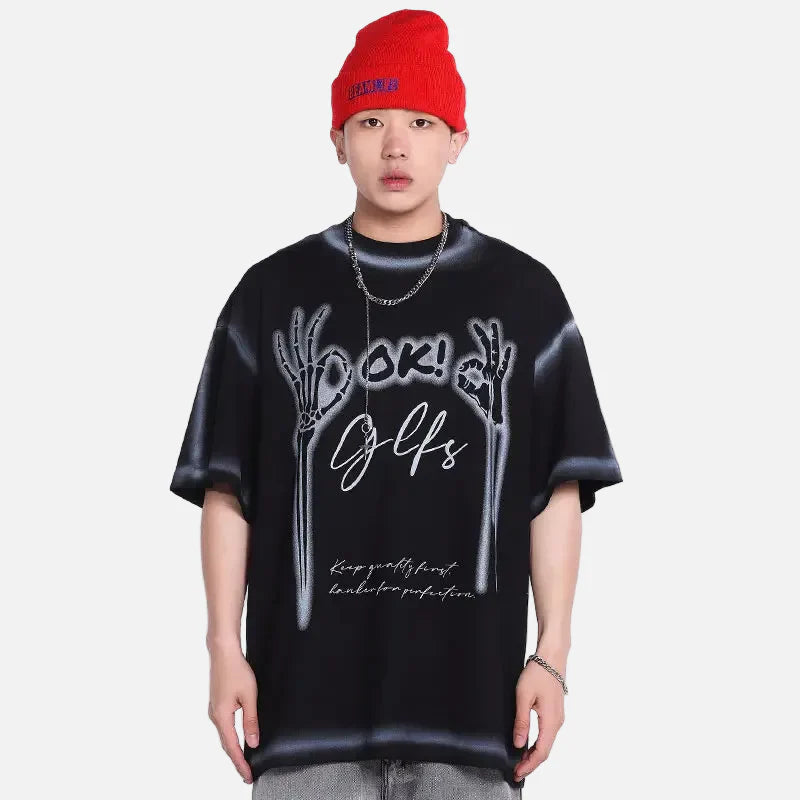 Designed Anti-Establishment Shadow-Print Short Sleeve T-Shirt