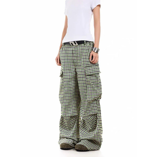Chic Metro Plaid Relaxed Wide Leg Street Pants