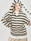 Horizontal-Lines Print Long Sleeve Hooded T-Shirt