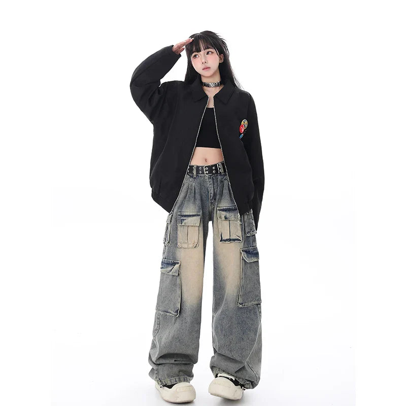 Women Cute Modern High-Rise Bell Leg Blue Denim