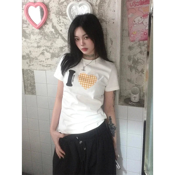 Washed-Out Sundaze Love Pattern Print T-Shirt