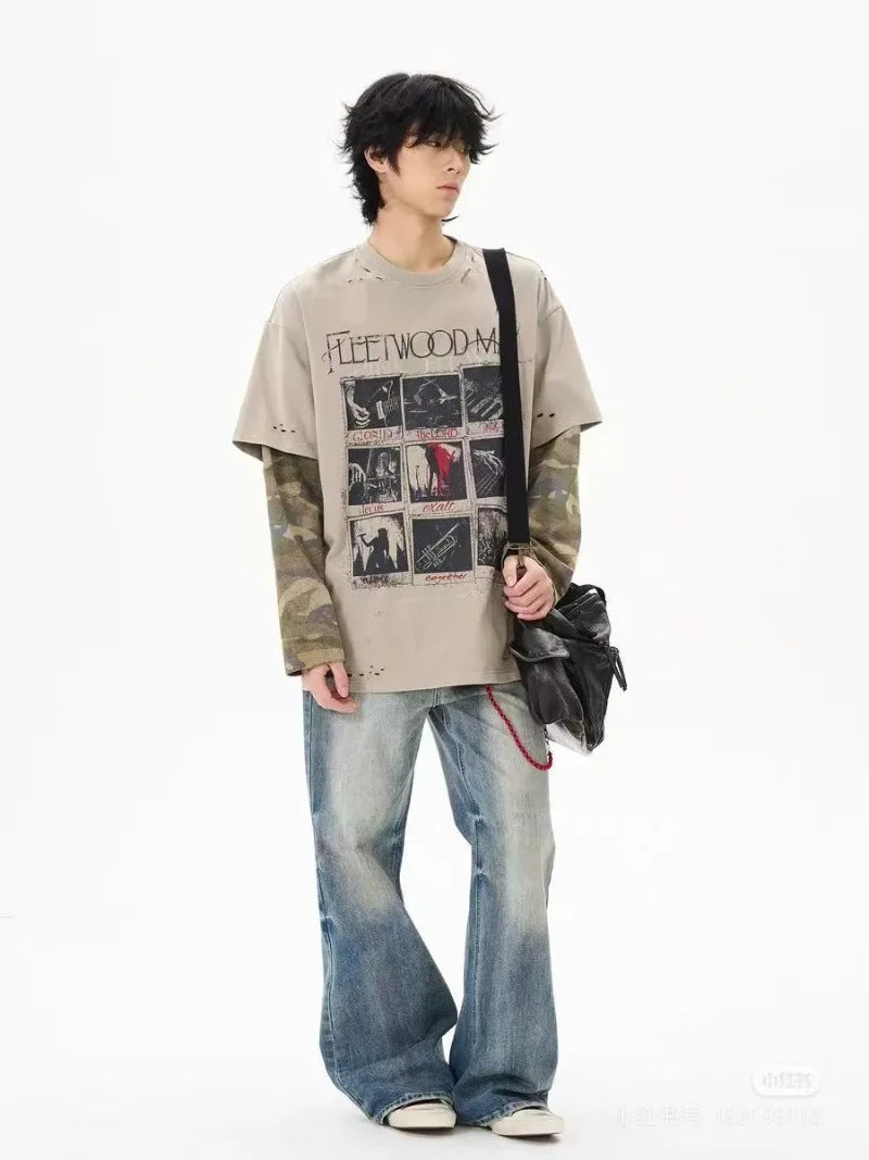 Camo Ripped Punk Long Sleeve Top