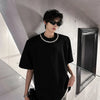 Classic-Wash Drop-Shoulder Relaxed Chain Shoulder Pad T-Shirt