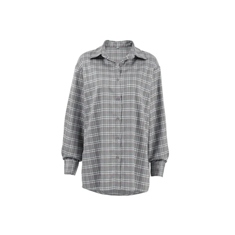 Ash Plaid Elegant Vintage Long Sleeve Top