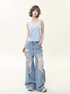 Women Heritage Tie Easy Cut Wide Denim