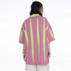 Women Nostalgia Line-Pattern Lapel with Stamped Collar-Knit T-Shirt
