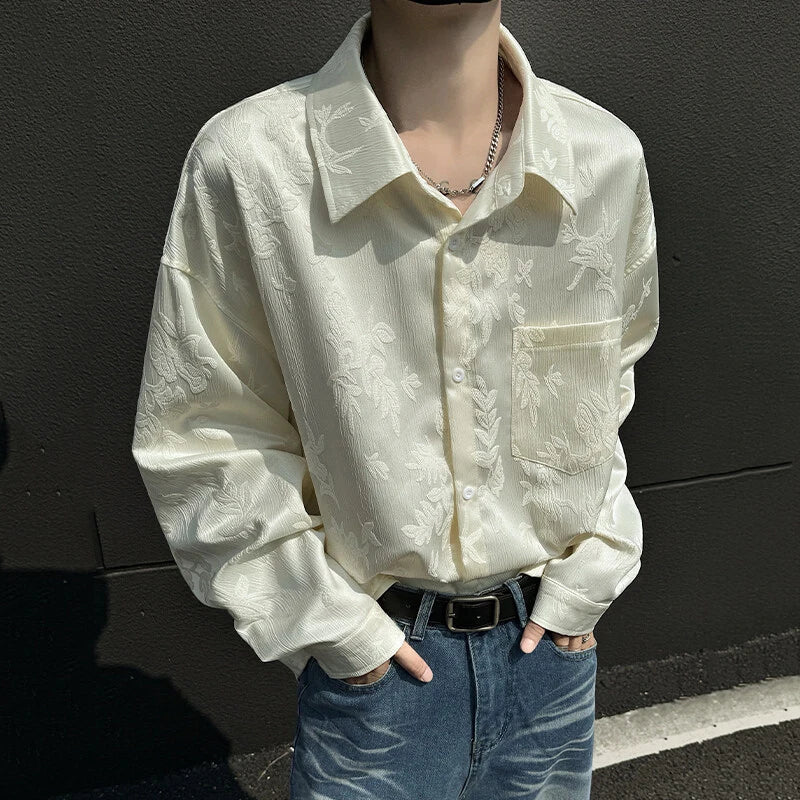 Jacquard Weave Solid Lapel Pocket Shirt