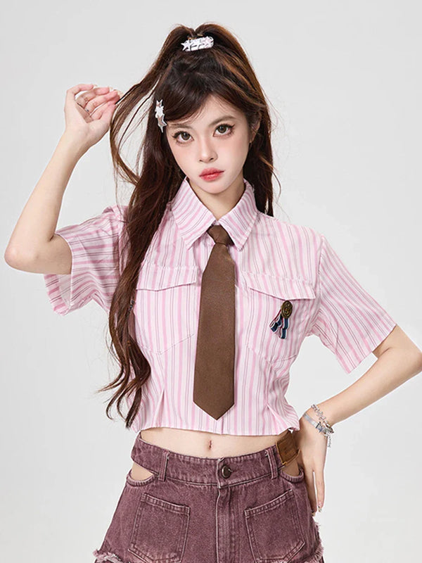 Y2K Tie Stripe Street Vintage Blouse