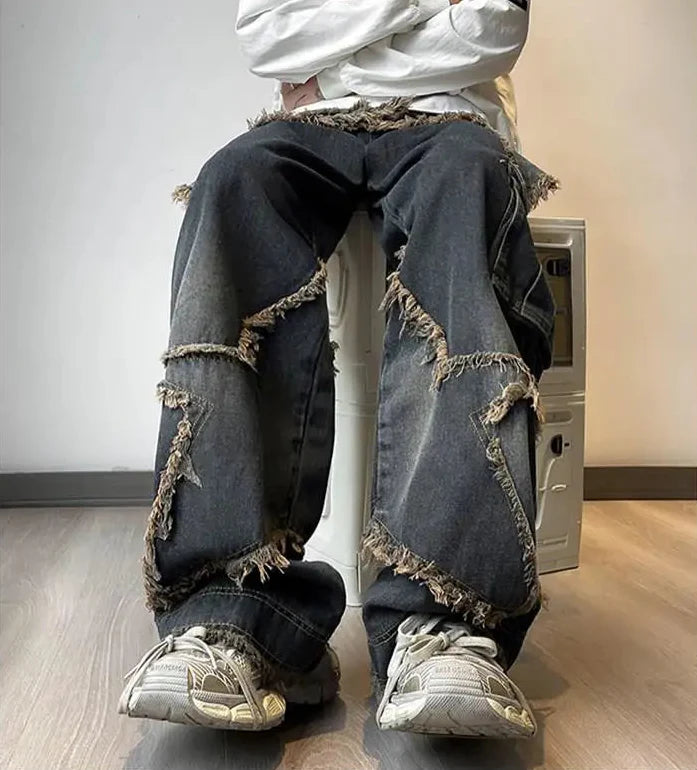 Fringe Faded Heritage Style High-Waisted Denim