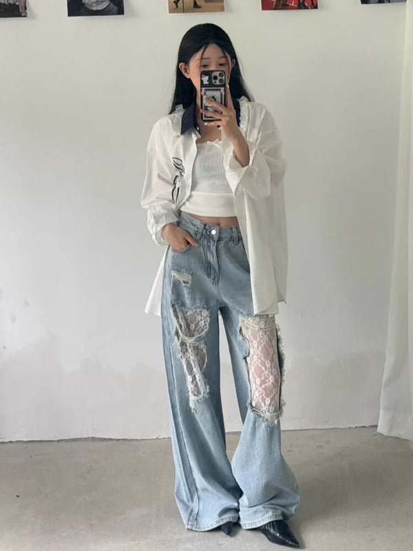 Women Classic Chic Tie Relaxed Denim alternatif görünüm