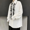 Noir Lace-Trim Loose Casual Shirt