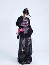 High-Rise Torn Hole Relaxed Denim