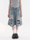 Plush Stylish Torn Holes Denim Shorts