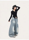 Blue Jazz Frayed Denim Long Denim