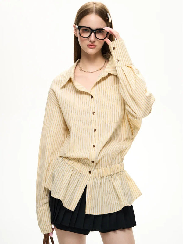 Saffron Stripe Pleated Patchwork Shirt