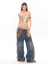 Classic Mosaic Leather Studded Faded Denim
