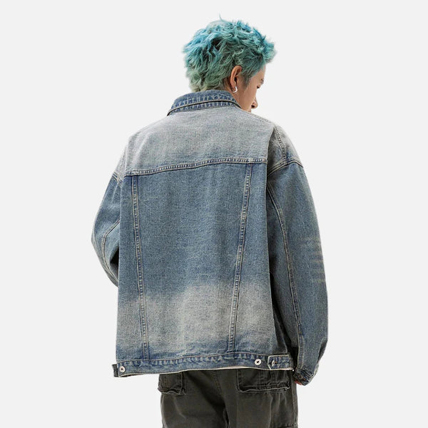 Raw Neckline Relaxed Denim Jacket alternatif görünüm