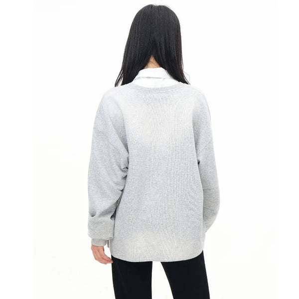Turn-Of-Era Throwback Gray Letter Print Long Sleeve Shirt alternatif görünüm
