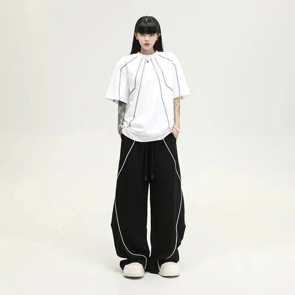 Vintage Wide Leg Çizgili Jogger, önden görünüm — Navra Wear