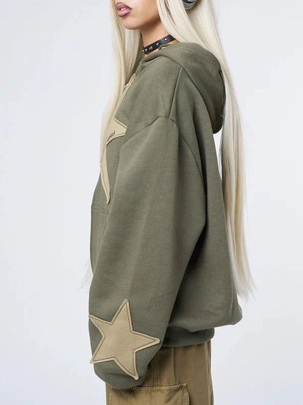 2000s Star-Patch Zip-Up Sweatshirt alternatif görünüm