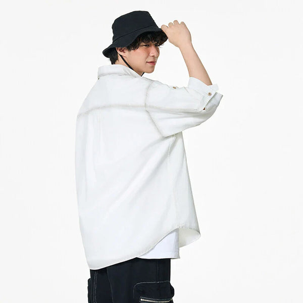Featherweight Contrast Lapel Casual Top alternatif görünüm