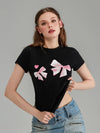 Short Fit Slim Print Bow Touch Soft T-Shirt