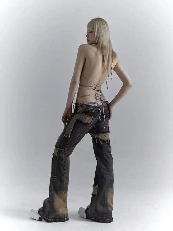 Gothing Mosaic X-Stitch Design High-Rise Denim alternatif görünüm