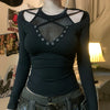 Clean-Tone Shadow Obsidian Irregular Grid T-Shirt