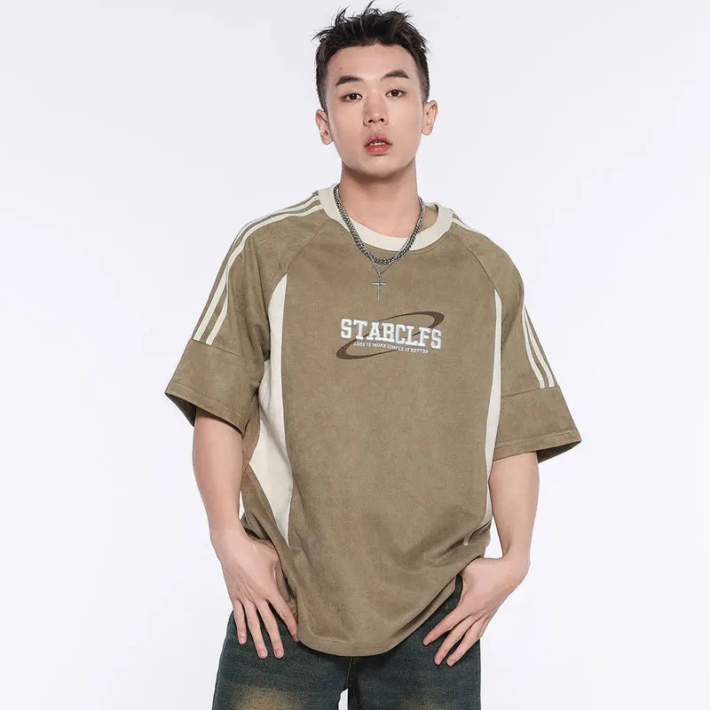 Throwback Stitch-Craft Suede Spliced Fast-Lane T-Shirt